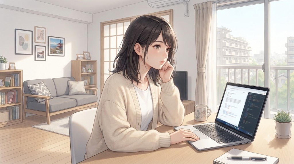 Windowsパソコンの前で古い管理ソフトの動作に戸惑う