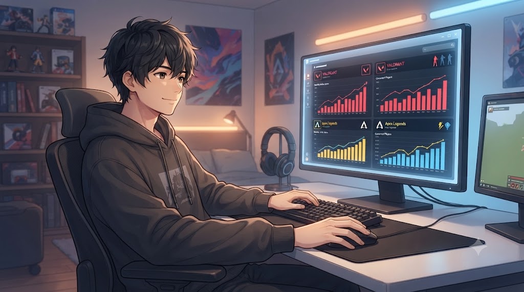 最新のプレイヤー人口データを確認する若者ゲーマー