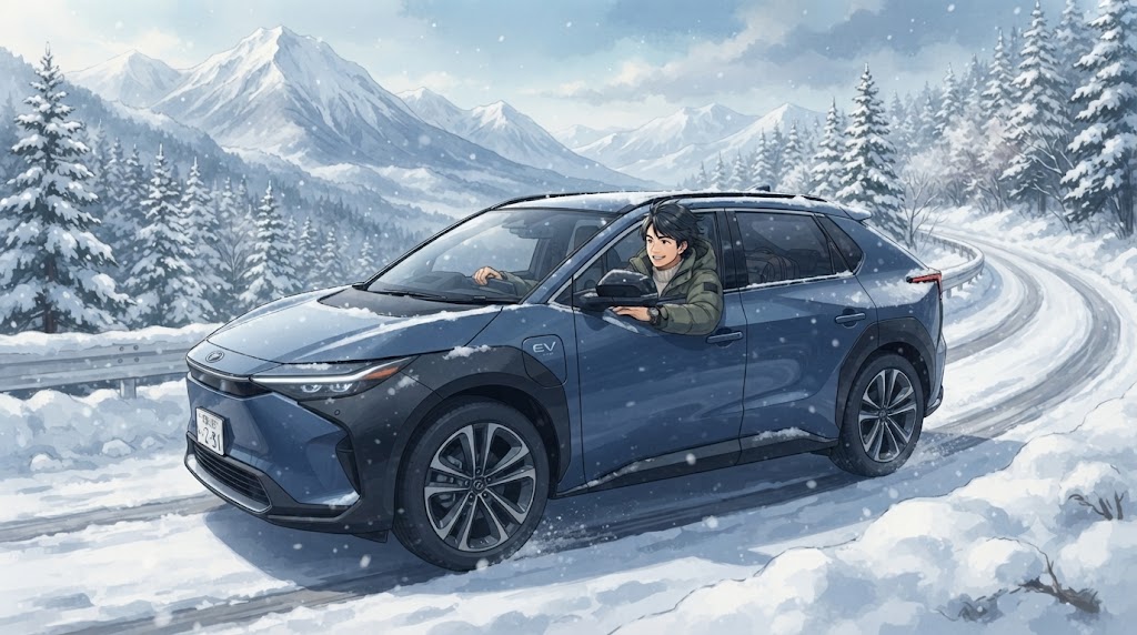 雪道や悪路で優れた走破性を発揮するbZ4Xの4WDモデルとX-MODE