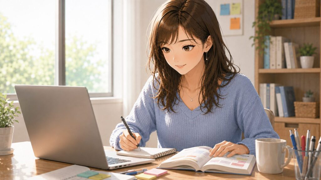パソコンの画面を見ながら落ち着いてCBT試験の準備をしている